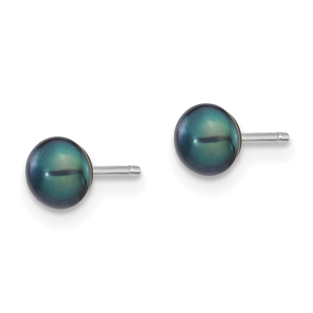 14K White Gold 4 5mm Black Button Freshwater Cultured Pearl Stud Post Earrings