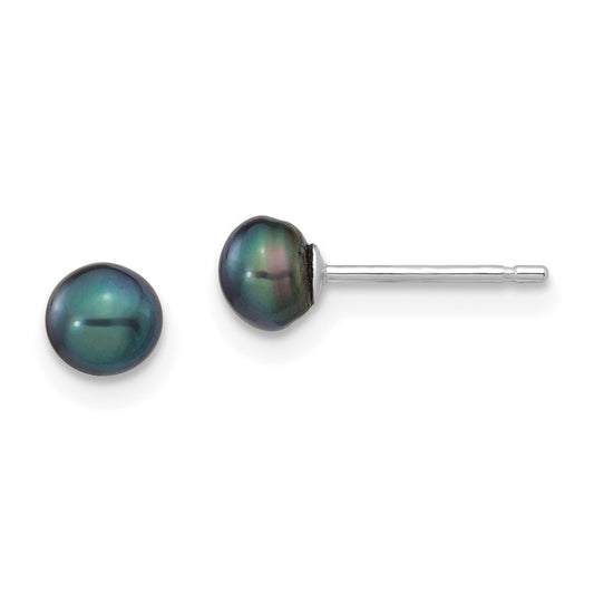 14K White Gold 4 5mm Black Button Freshwater Cultured Pearl Stud Post Earrings