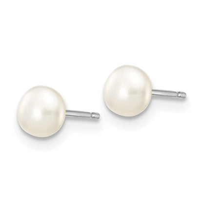 14K White Gold 4 5mm Button Freshwater Cultured Pearl Stud Post Earrings