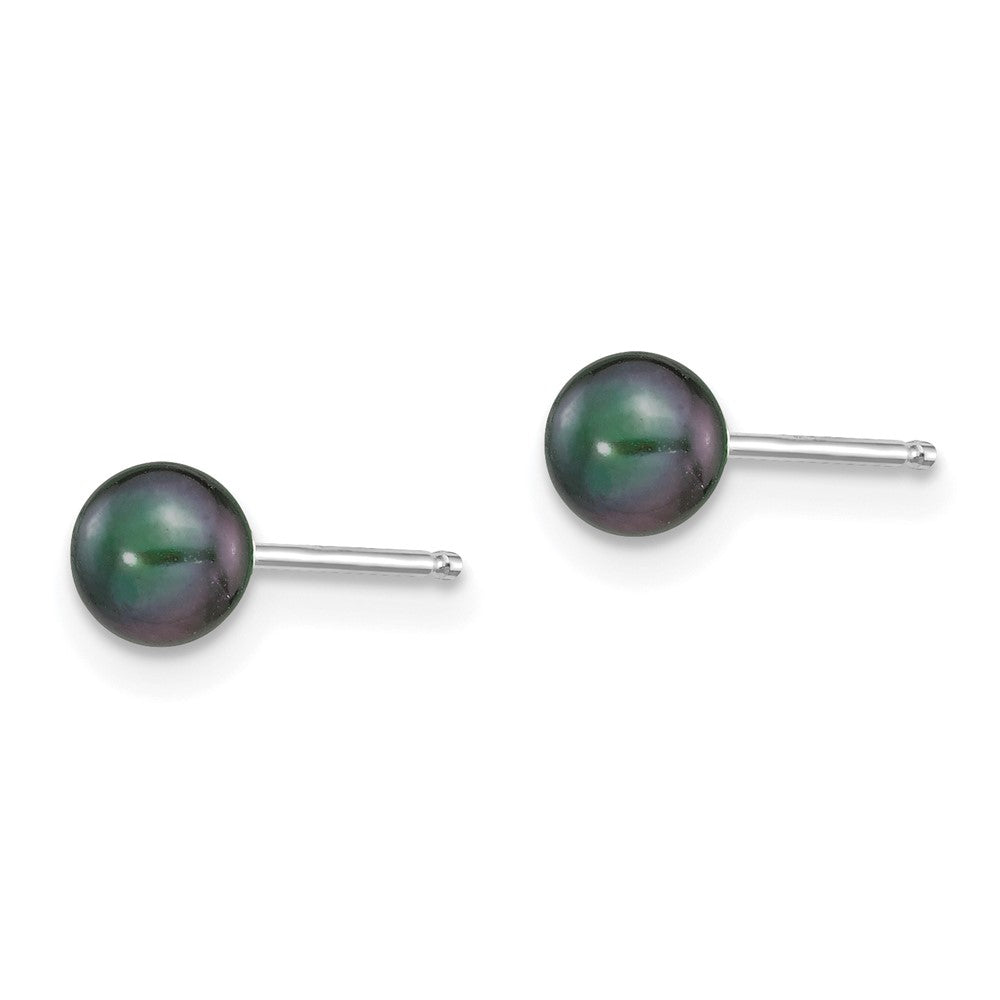 14K White Gold 4 5mm Black Round Freshwater Cultured Pearl Stud Post Earrings