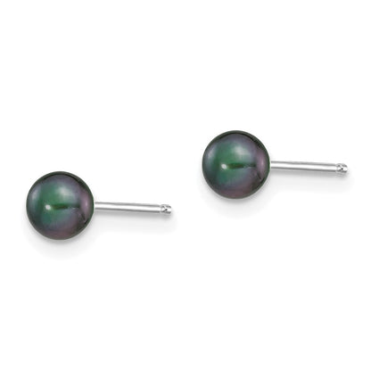 14K White Gold 4 5mm Black Round Freshwater Cultured Pearl Stud Post Earrings