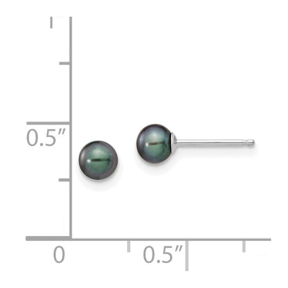14K White Gold 4 5mm Black Round Freshwater Cultured Pearl Stud Post Earrings