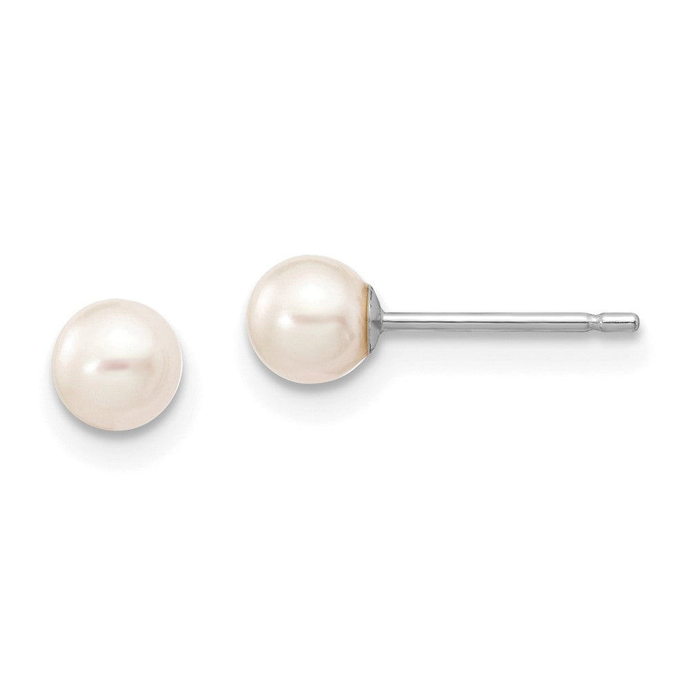 14K White Gold 4 5mm Round Freshwater Cultured Pearl Stud Post Earrings