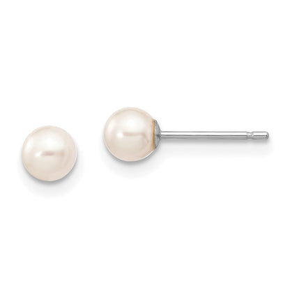 14K White Gold 4 5mm Round Freshwater Cultured Pearl Stud Post Earrings