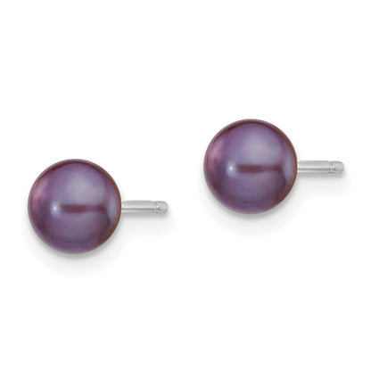 14K White Gold 5 6mm Black Button Freshwater Cultured Pearl Stud Post Earrings