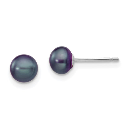 14K White Gold 5 6mm Black Button Freshwater Cultured Pearl Stud Post Earrings