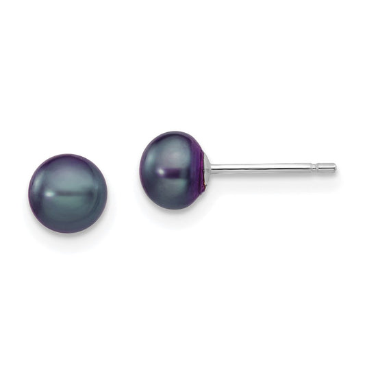 14K White Gold 5 6mm Black Button Freshwater Cultured Pearl Stud Post Earrings