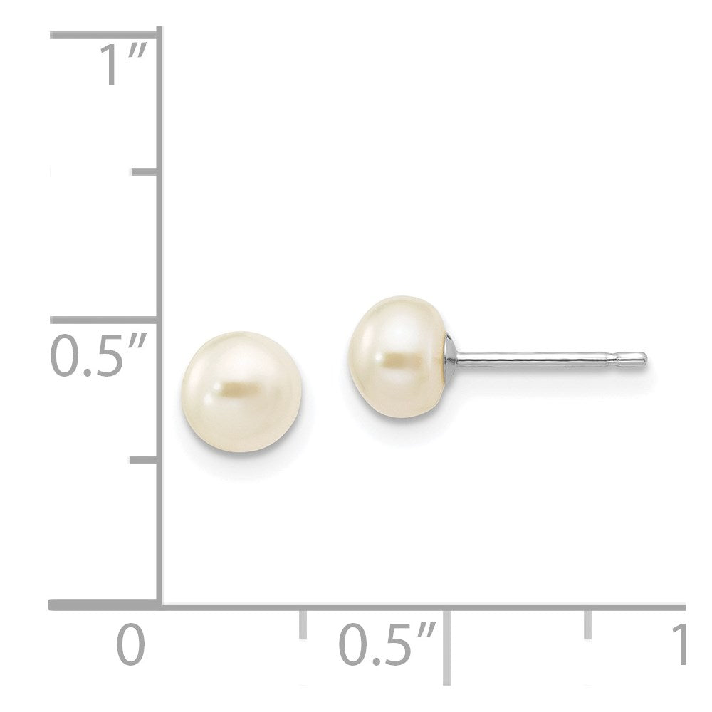 14K White Gold 5 6mm Button Freshwater Cultured Pearl Stud Post Earrings