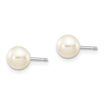 14K White Gold 5 6mm Round Freshwater Cultured Pearl Stud Post Earrings