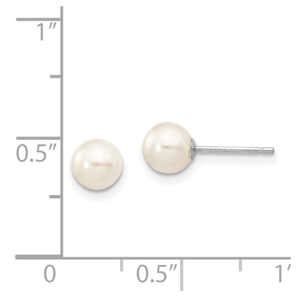 14K White Gold 5 6mm Round Freshwater Cultured Pearl Stud Post Earrings