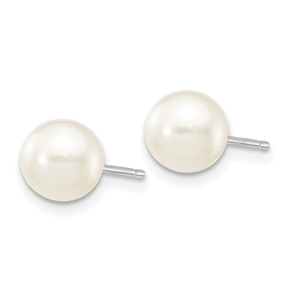 14K White Gold 6 7mm Round Freshwater Cultured Pearl Stud Post Earrings