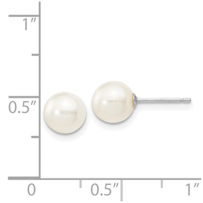 14K White Gold 6 7mm Round Freshwater Cultured Pearl Stud Post Earrings
