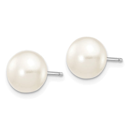 14K White Gold 7 8mm Button Freshwater Cultured Pearl Stud Post Earrings