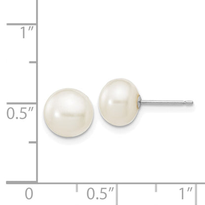 14K White Gold 7 8mm Button Freshwater Cultured Pearl Stud Post Earrings