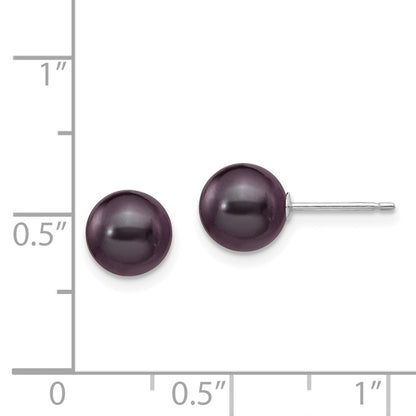 14K White Gold 7 8mm Black Round Freshwater Cultured Pearl Stud Post Earrings
