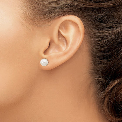 14K White Gold 7 8mm Round Freshwater Cultured Pearl Stud Post Earrings