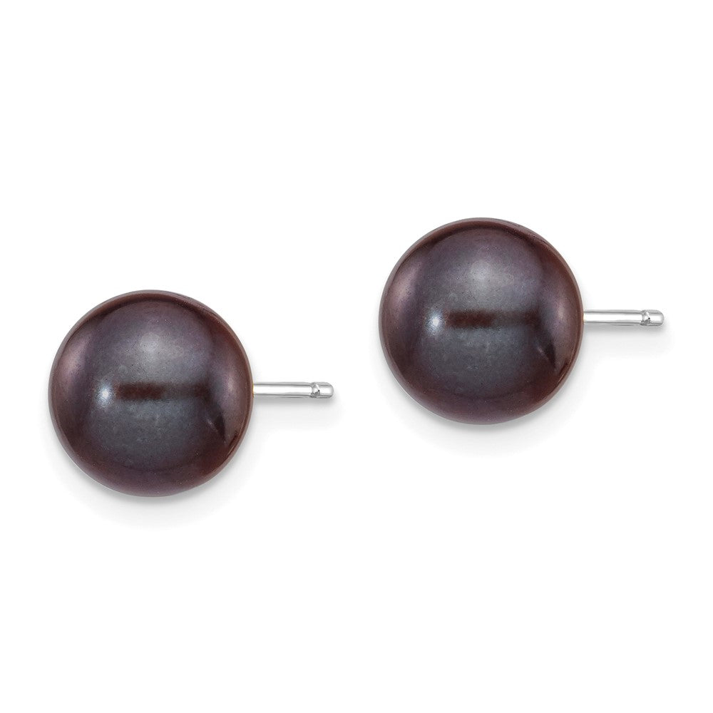 14K White Gold 8 9mm Black Round Freshwater Cultured Pearl Stud Post Earrings