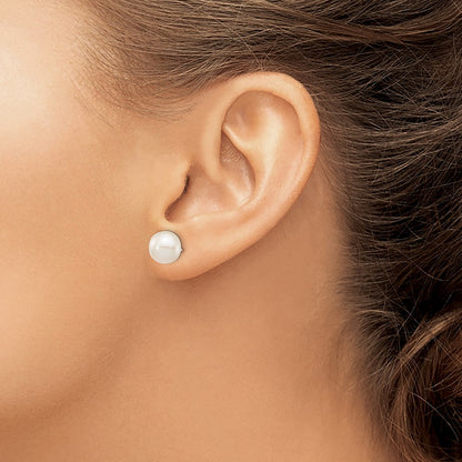 14K White Gold 8 9mm Round Freshwater Cultured Pearl Stud Post Earrings