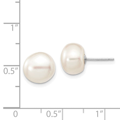 14K White Gold 9 10mm Button Freshwater Cultured Pearl Stud Post Earrings