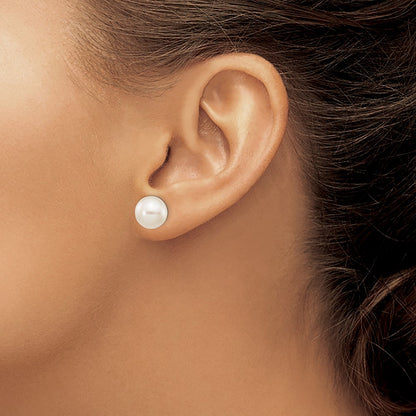 14K White Gold 9 10mm Round Freshwater Cultured Pearl Stud Post Earrings