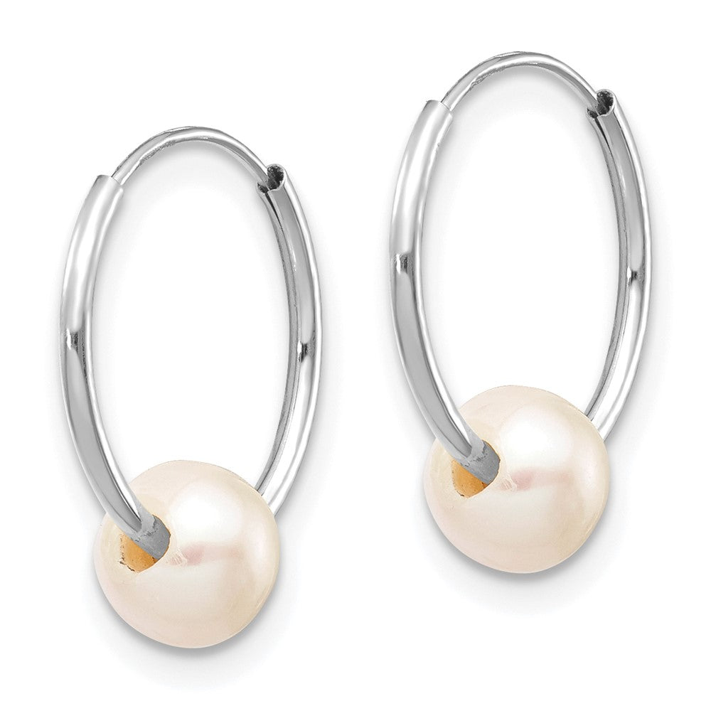 14K White Gold 5 6mm Semi Round Freshwater Cultured Pearl Endless Hoop Earrings
