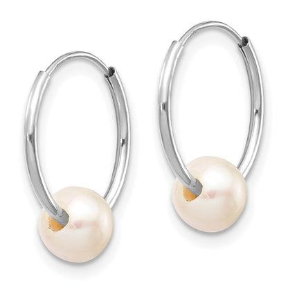 14K White Gold 5 6mm Semi Round Freshwater Cultured Pearl Endless Hoop Earrings