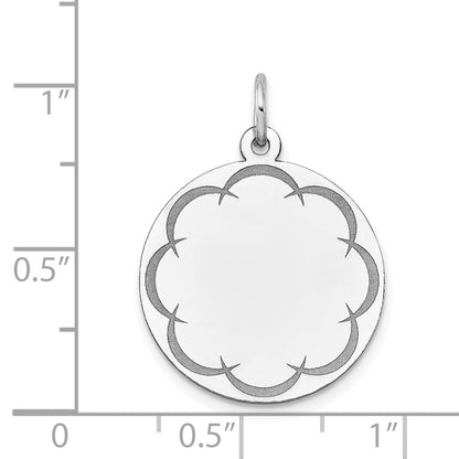14K White Gold .018 Gauge Round Grooved Designed Disc Charm