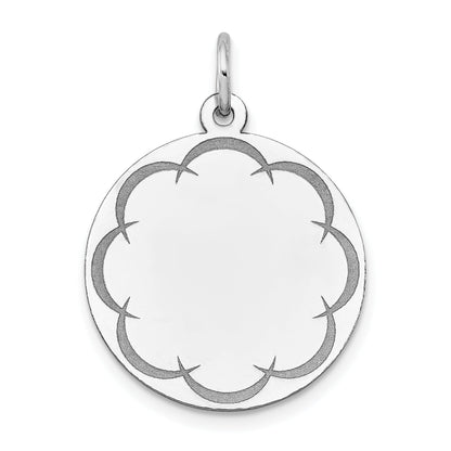 14K White Gold .018 Gauge Round Grooved Designed Disc Charm