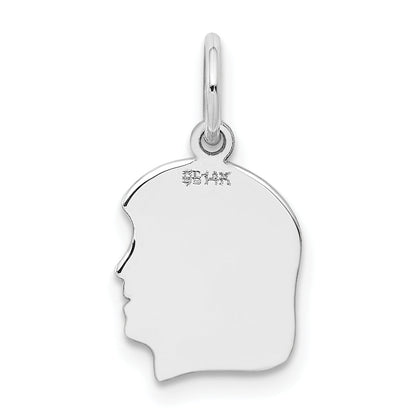 14k White Gold 14k White Plain Small.018 Depth Facing Right Engravable Girl Charm