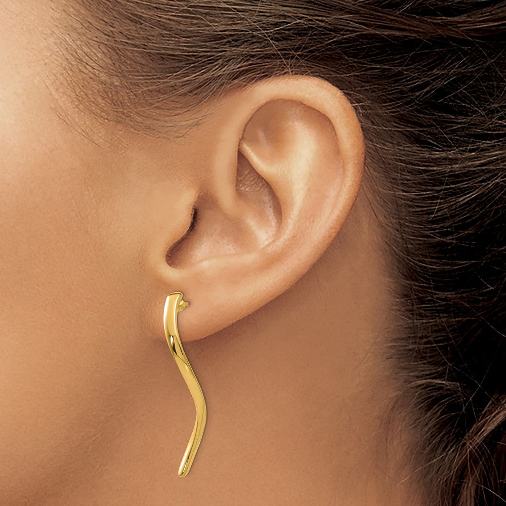 14K Yellow Gold Long Curled Post Earrings