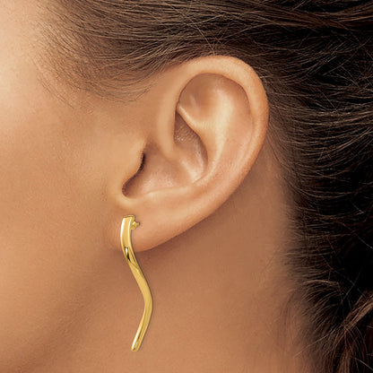 14K Yellow Gold Long Curled Post Earrings
