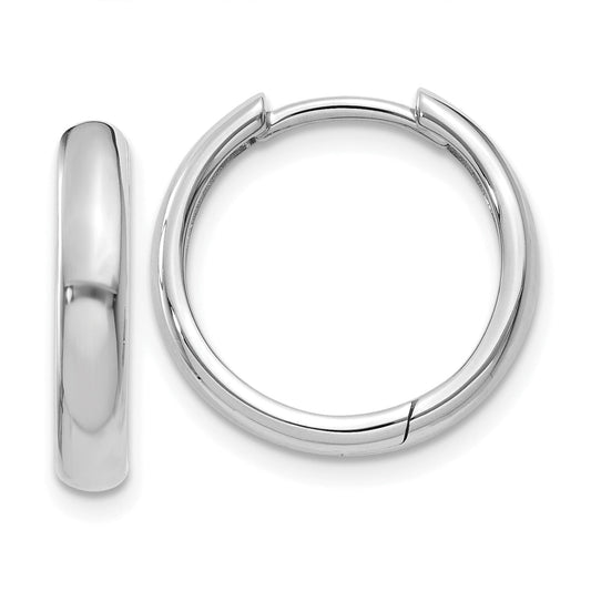 14K White Gold Round Hinged Hoop Earrings