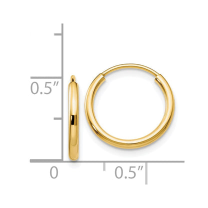 14K Yellow Gold 1.5mm Polished Round Endless Hoop Earrings