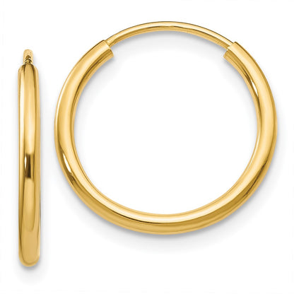 14K Yellow Gold 1.5mm Polished Round Endless Hoop Earrings