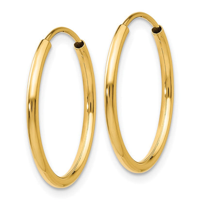 14K Yellow Gold 1.5mm Polished Round Endless Hoop Earrings