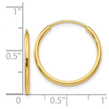 14K Yellow Gold 1.5mm Polished Round Endless Hoop Earrings