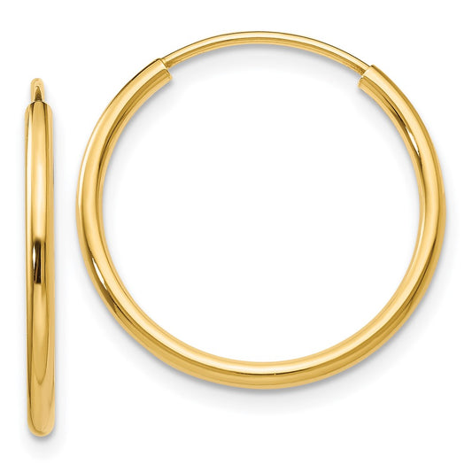 14K Yellow Gold 1.5mm Polished Round Endless Hoop Earrings