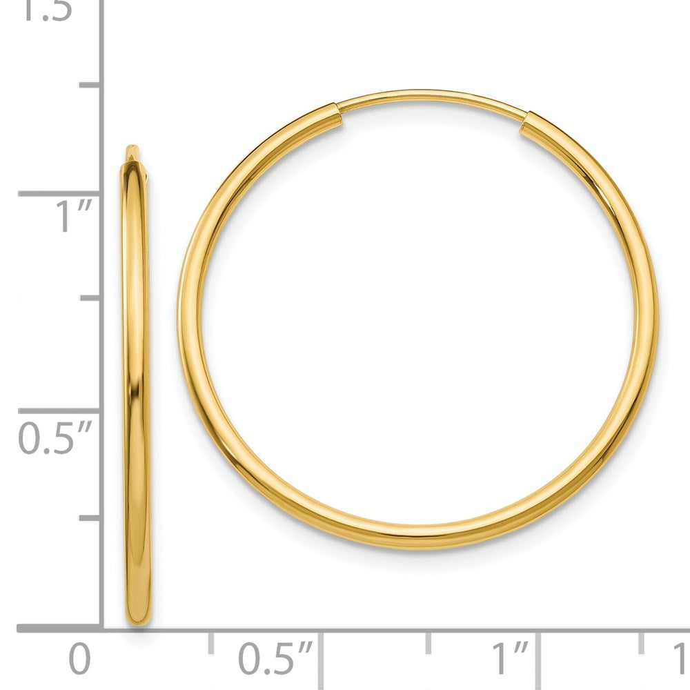 14K Yellow Gold 1.5mm Polished Round Endless Hoop Earrings