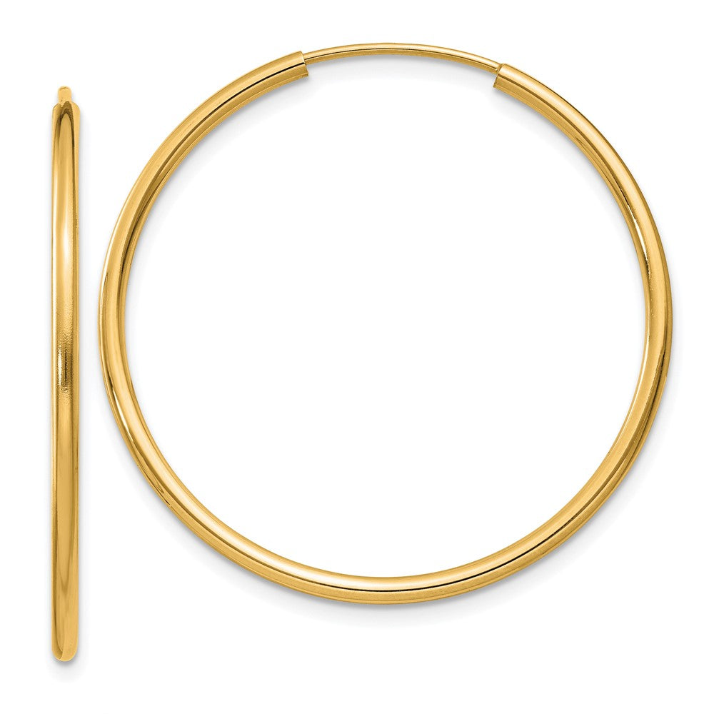 14K Yellow Gold 1.5mm Polished Round Endless Hoop Earrings