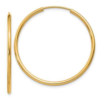 14K Yellow Gold 1.5mm Polished Round Endless Hoop Earrings