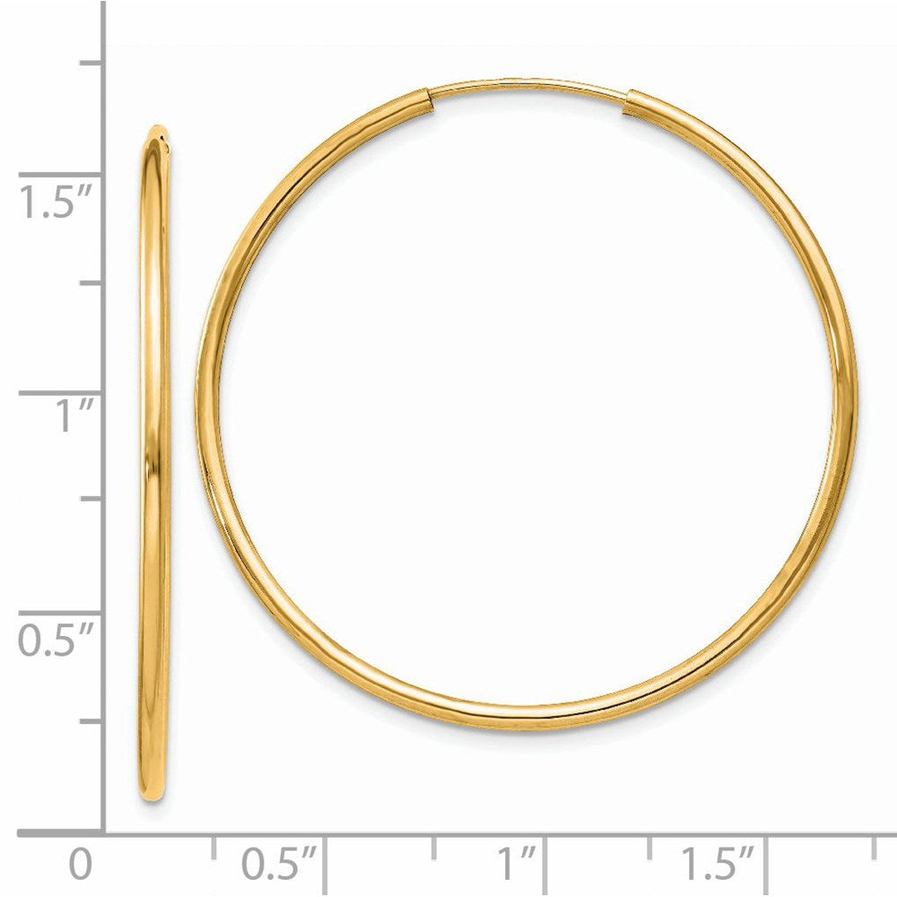 14K Yellow Gold 1.5mm Polished Round Endless Hoop Earrings