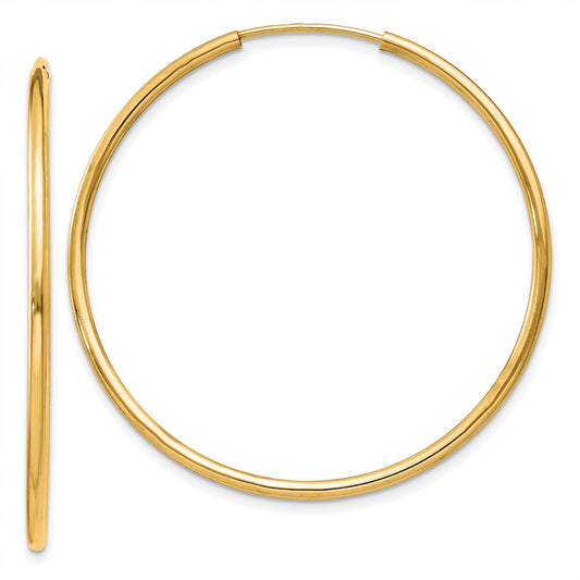 14K Yellow Gold 1.5mm Polished Round Endless Hoop Earrings