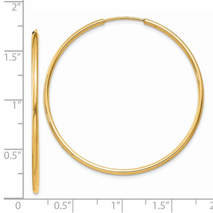 14K Yellow Gold 1.5mm Polished Round Endless Hoop Earrings