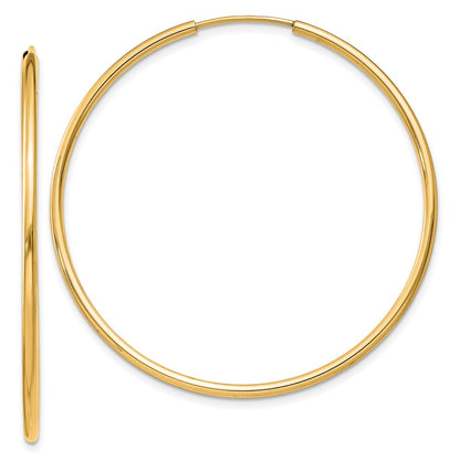 14K Yellow Gold 1.5mm Polished Round Endless Hoop Earrings