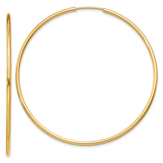 14K Yellow Gold 1.5mm Polished Round Endless Hoop Earrings