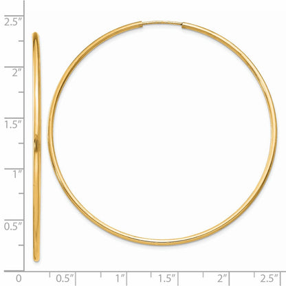 14K Yellow Gold 1.5mm Polished Round Endless Hoop Earrings