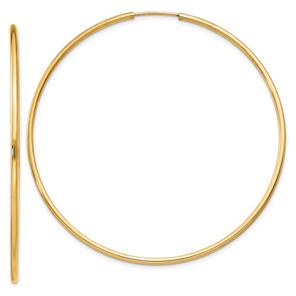 14K Yellow Gold 1.5mm Polished Round Endless Hoop Earrings
