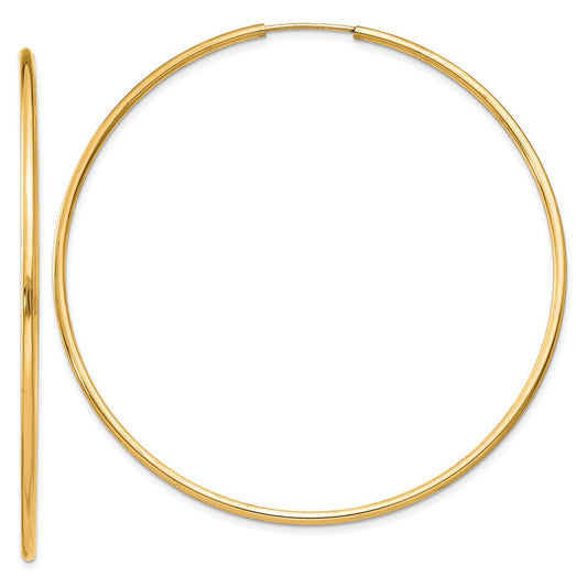 14K Yellow Gold 1.5mm Polished Round Endless Hoop Earrings