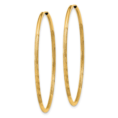 14K Yellow Gold 1.5mm Satin Diamond Cut Endless Hoop Earrings