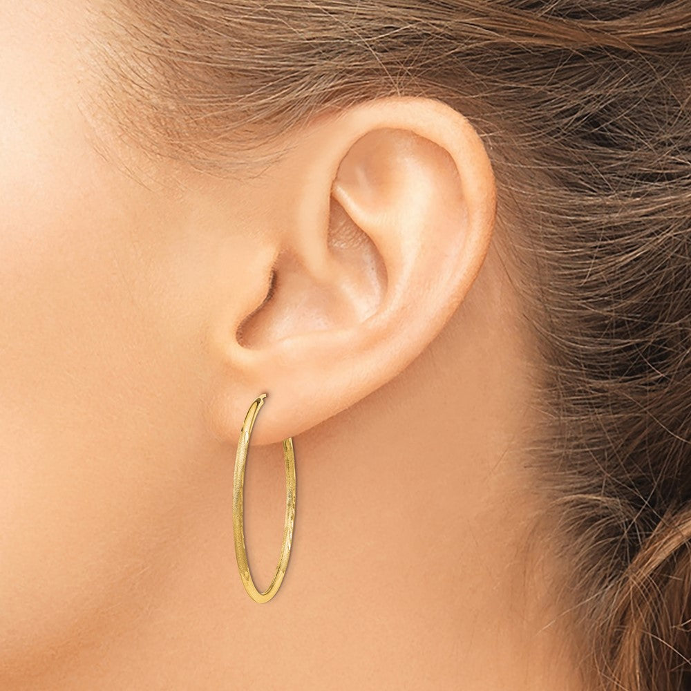 14K Yellow Gold 1.5mm Satin Diamond Cut Endless Hoop Earrings